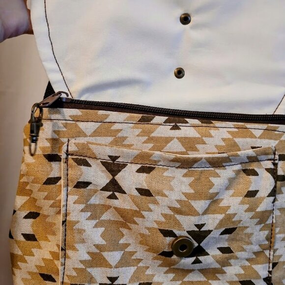 New Pleather trim Southwestern Crossbody Bag Purse Brown Mustard Chevron Sling - Picture 7 of 11